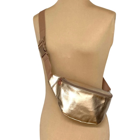 bag waist pack gold faux leather I CHI vegan approx 8.5x4x3 adjustable strap - - Picture 1 of 13